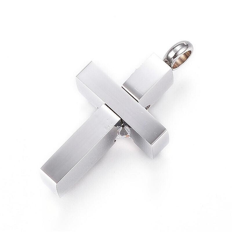 SILVER STAINLESS CROSS 6MM CZ PENDANT