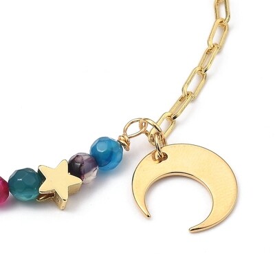 GOLD STAINLESS AGATE & CHAIN BRACELET