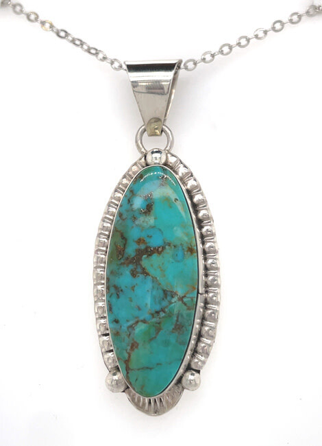SILVER TURQUOISE PENDANT NAVAJO - TIA LONG
