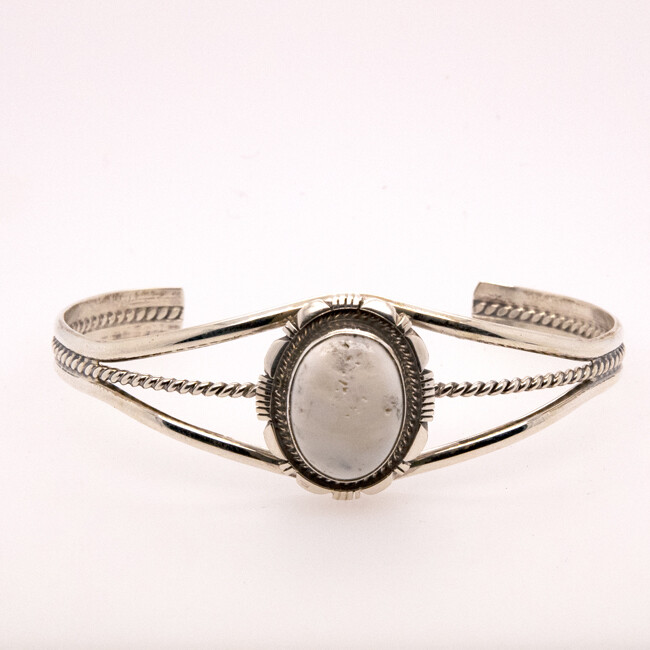 SILVER WHITE BUFFALO BRACELET NAVAJO - THOMAS FRANCISCO