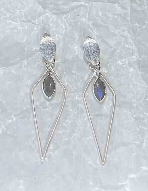 SILVER LABRADORITE MARQUISE EARRINGS