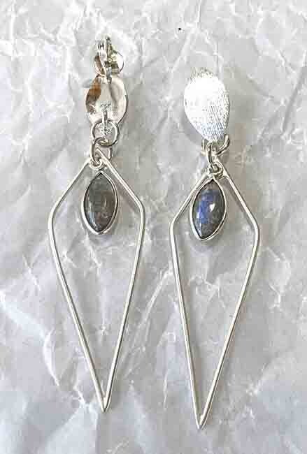 SILVER LABRADORITE MARQUISE EARRINGS
