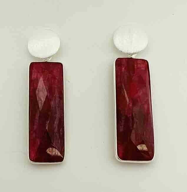 SILVER RUBY RECTANGLE POST EARRINGS