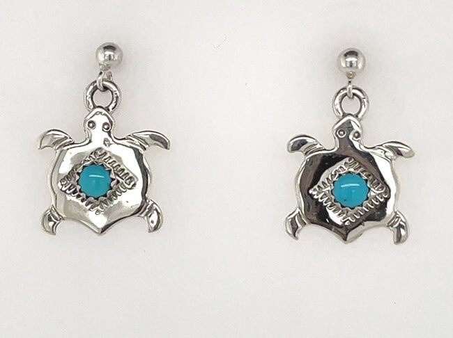 SILVER TURQUOISE TURTLE EARRINGS NAVAJO-ALLEN LEE