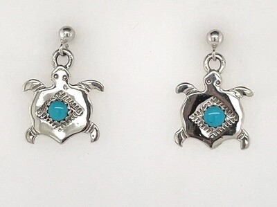 SILVER TURQUOISE TURTLE EARRINGS NAVAJO-ALLEN LEE