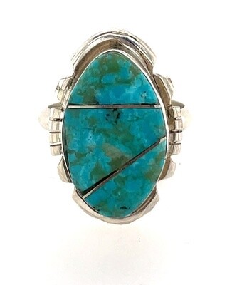 SILVER TURQUOISE RING NAVAJO-BRANDON ETCITTY - SIZE 7