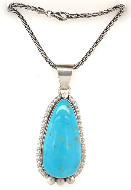 SILVER TURQUOISE PENDANT NAVAJO - TIA LONG