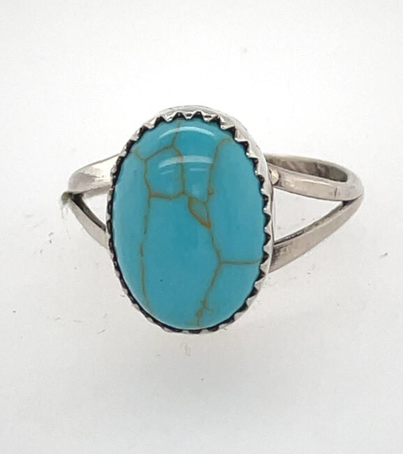 SILVER TURQUOISE RING NAVAJO-HARRIS LARGO - SIZE 8