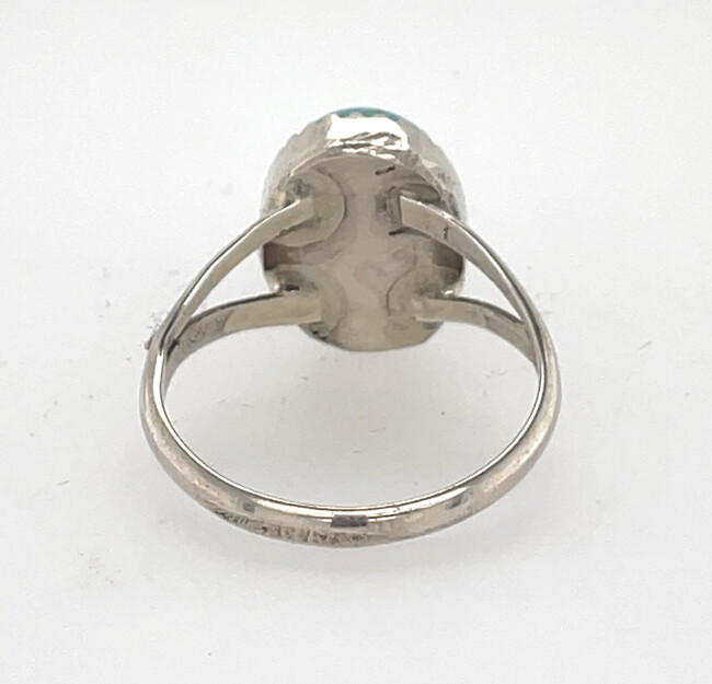 SILVER TURQUOISE RING NAVAJO-HARRIS LARGO - SIZE 8