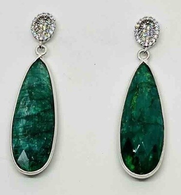 SILVER EMERALD TEARDROP &amp; CZ EARRINGS