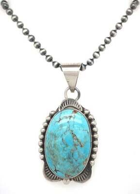 SILVER TURQUOISE PENDANT NAVAJO - TIA LONG