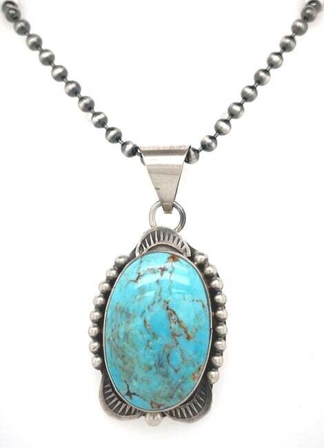 SILVER TURQUOISE PENDANT NAVAJO - TIA LONG