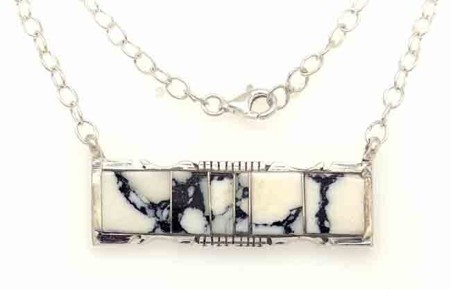 SILVER WHITE BUFFALO NECKLACE NAVAJO - STEVE FRANCISCO