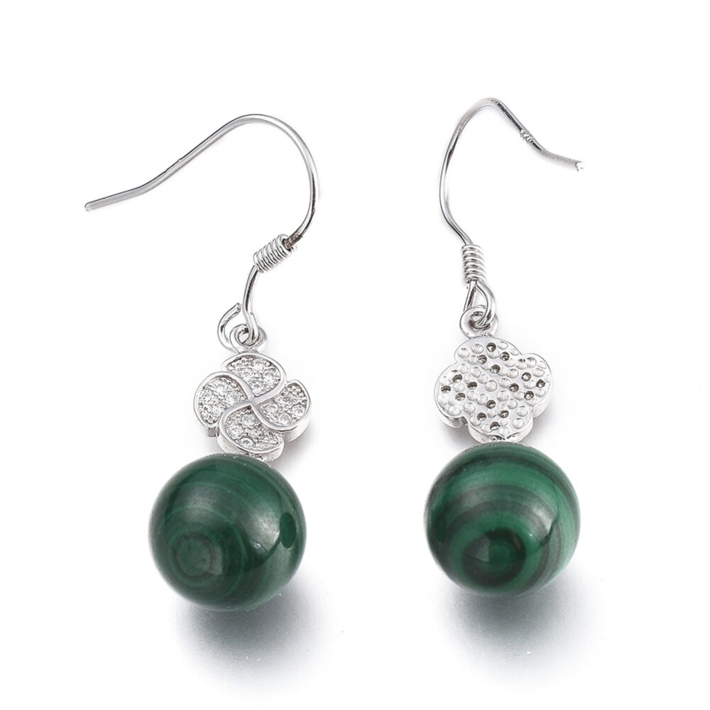 SILVER MALACHITE &amp; CZ EARRINGS