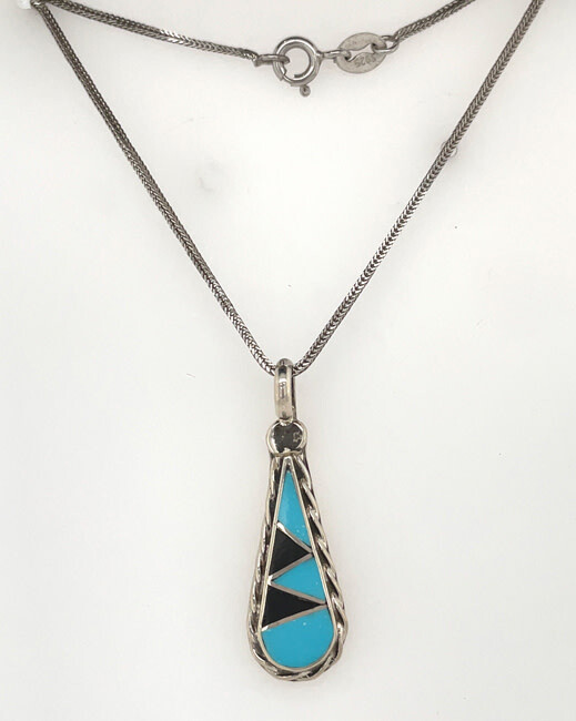 SILVER INLAY PENDANT NAP056 ZUNI - SWAIN CHARLIE