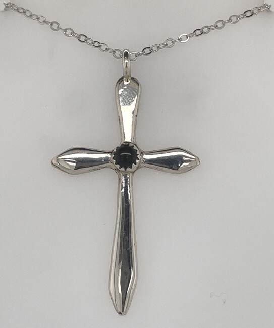 SILVER ONYX CROSS PENDANT NAVAJO - ANNIE LINCOLN
