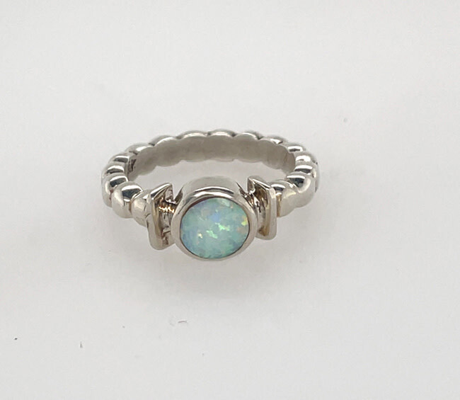 SILVER OPAL RING NAVAJO-LARRY YAZZIE - SIZE 5