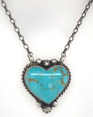 SILVER TURQUOISE HEART NECKLACE NAVAJO - AUGUSTINE LARGO