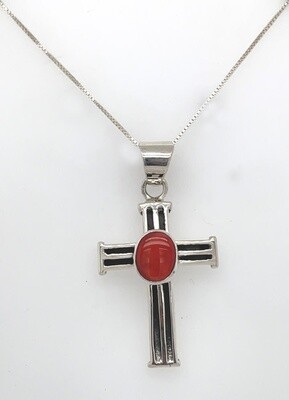 SILVER CORAL CROSS NECKLACE NAVAJ0-ALLEN LEE