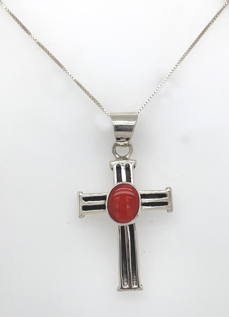 SILVER CORAL CROSS NECKLACE NAVAJ0-ALLEN LEE