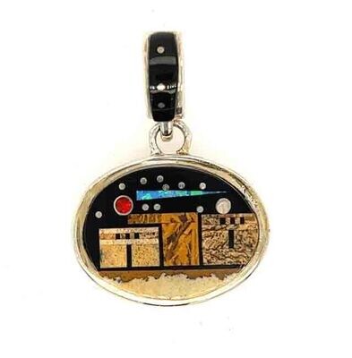 SILVER NIGHT SKY INLAY PENDANT NAVAJO-CLAYTON TOM