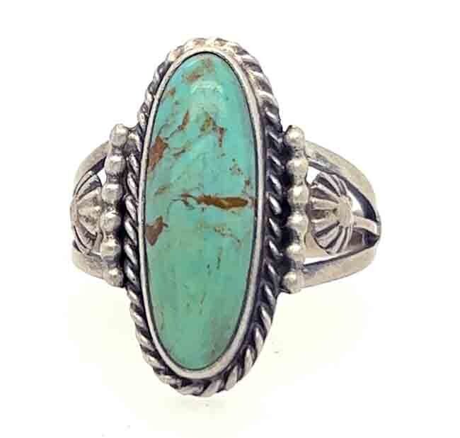 SILVER TURQUOISE RING NAVAJO-SAMUEL YELLOWHAIR - SIZE 9