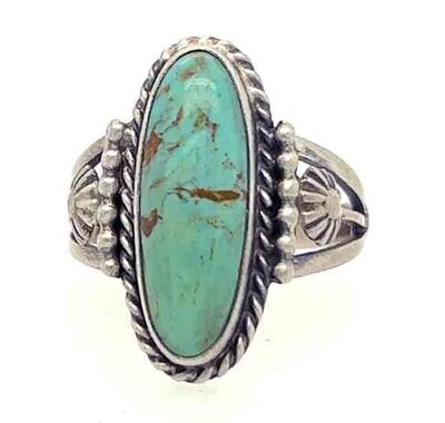 SILVER TURQUOISE RING NAVAJO-SAMUEL YELLOWHAIR - SIZE 9 SILVER TURQUOISE RING NAVAJO-SAMUEL YELLOWHAIR - SIZE 9