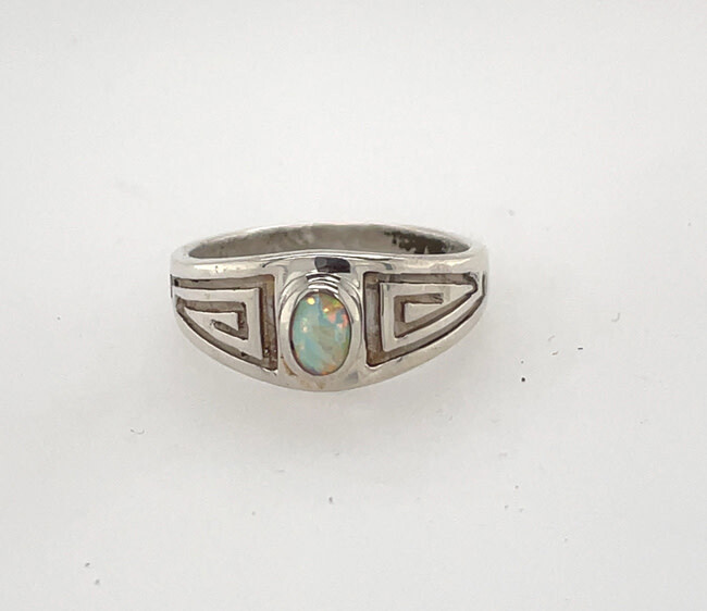 SILVER OPAL RING NAVAJO-LARRY YAZZIE - SIZE 7
