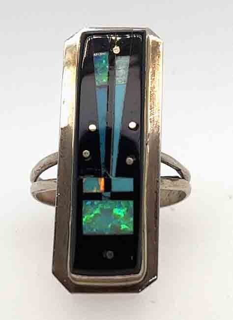SILVER INLAY RING NAVAJO-GILBERT SMITH - SIZE 9