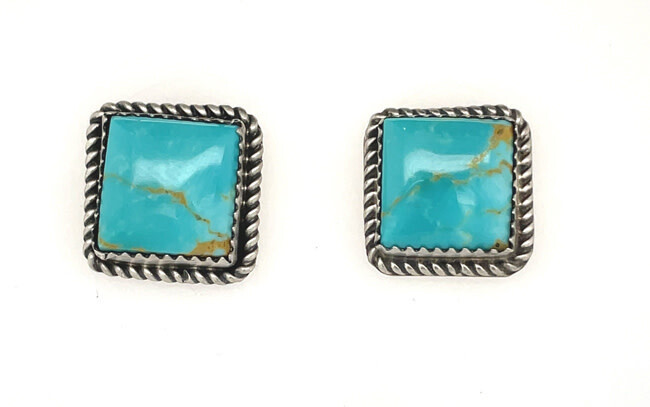 SILVER TURQUOISE EARRINGS NAVAJO-JUDITH DIXON