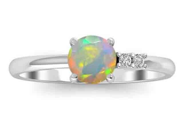 SILVER OPAL &amp; CZ RING SIZE 6