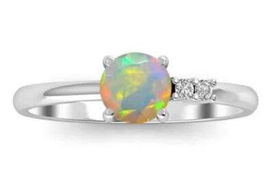 SILVER OPAL &amp; CZ RING SIZE 6