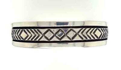 SILVER HEAVY STAMPED CUFF BRACELET NAVAJO - BRUCE MORGAN