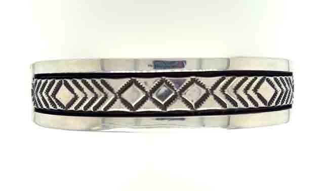 SILVER HEAVY STAMPED CUFF BRACELET NAVAJO - BRUCE MORGAN