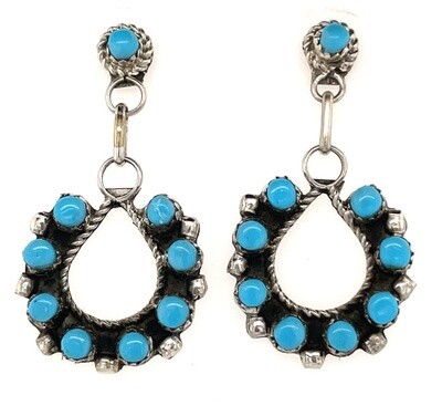 SILVER TURQUOISE EARRINGS NAE262 ZUNI-DAVIS KAAMASEE