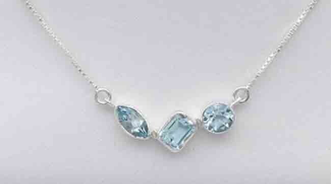 SILVER 3-TOPAZ MIXED SHAPES NECKLACE