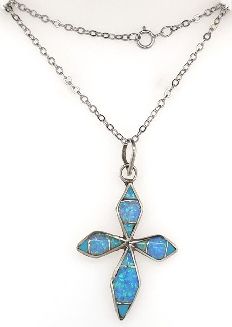 SILVER OPAL CROSS PENDANT NAVAJO - JAMES KEE