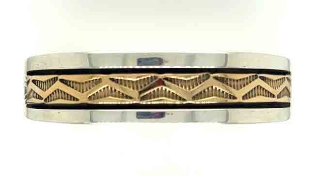 SILVER/14KT GOLD INLAY CUFF BRACELET NAVAJO - BRUCE MORGAN