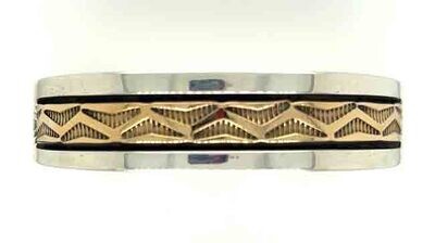 SILVER/14KT GOLD INLAY CUFF BRACELET NAVAJO - BRUCE MORGAN