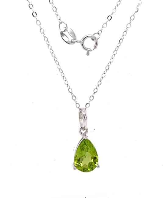 SILVER PERIDOT TEARDROP NECKLACE