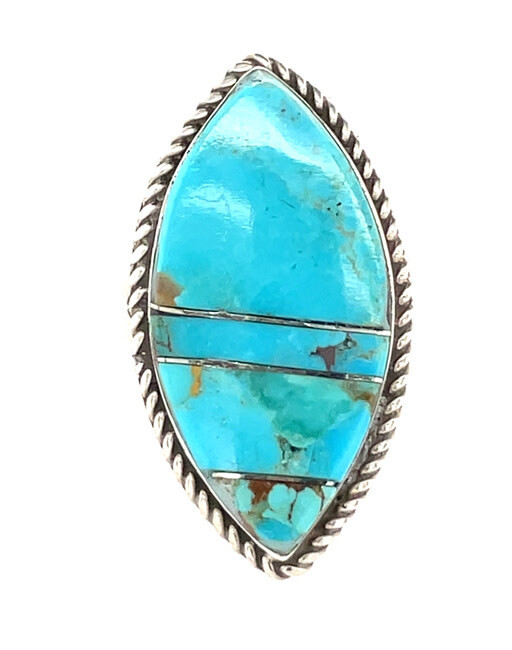 SILVER TURQUOISE RING NAVAJO-BRANDON ETCITTY - SIZE 9
