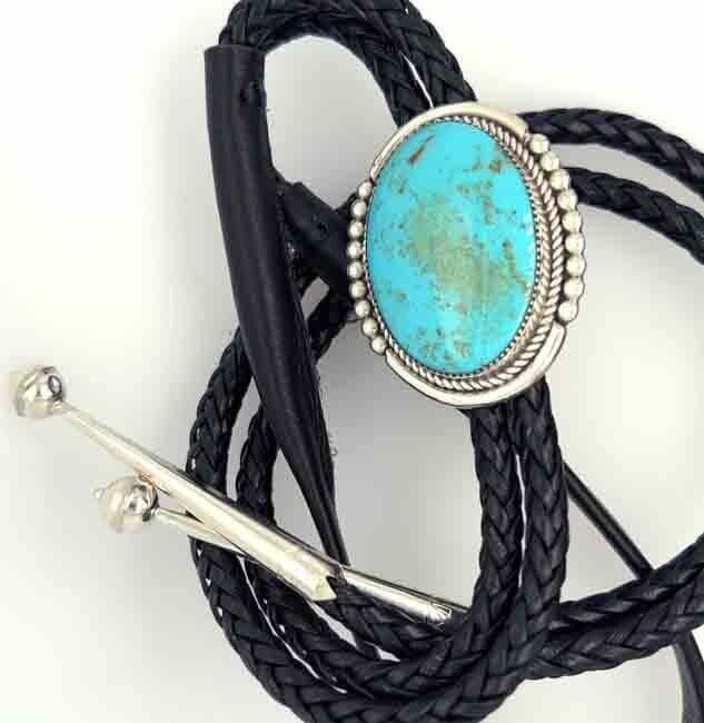 SILVER TURQUOISE BOLO TIE ZUNI-KC