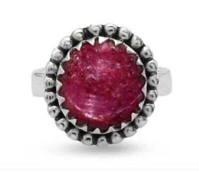 SILVER RUBY STAR W/BEAD EDGE RING SIZE6