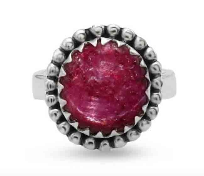 SILVER RUBY STAR W/BEAD EDGE RING SIZE6