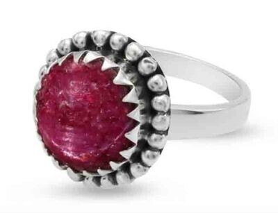 SILVER RUBY STAR W/BEAD EDGE RING SIZE6