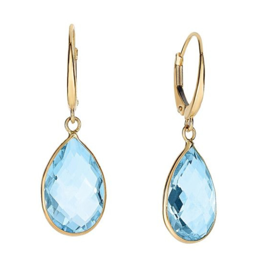 14K GOLD 30X15MM BLUE TOPAZ EARRINGS KWH181
