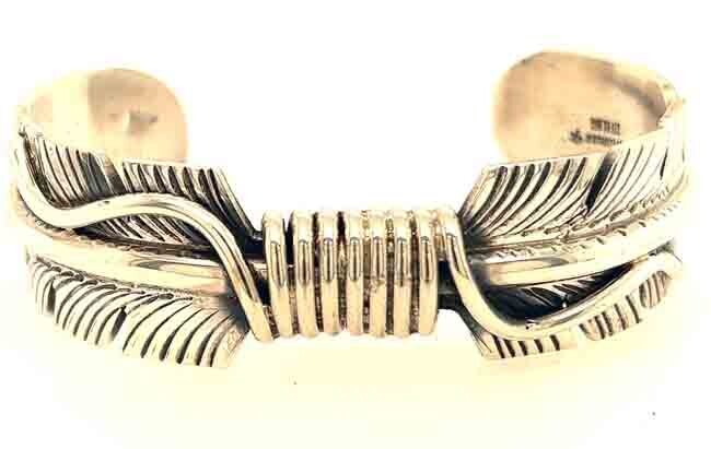 SILVER FEATHER CUFF BRACELET NAVAJO - H. THOMAS JR