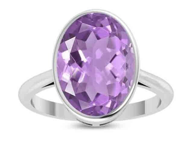 SILVER OVAL AMETHYST RING SIZE - 7