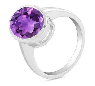 SILVER OVAL AMETHYST RING SIZE - 7