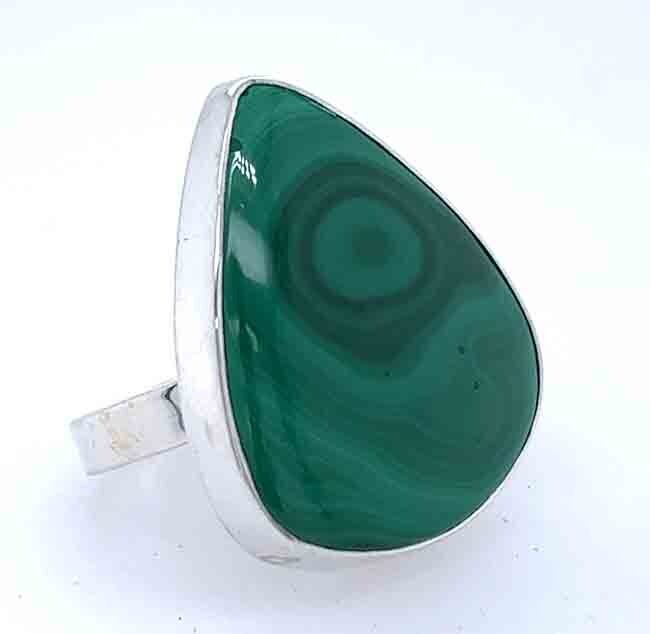 SILVER MALACHITE TEARDROP RING ADJ